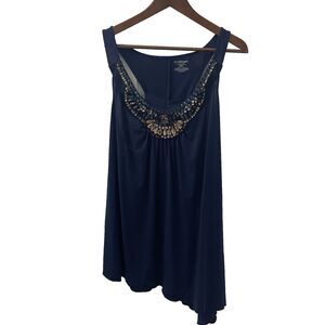 Lane Bryant Tank Top Asymmetrical Navy W/ Large Rhinestones Women's Size 22/24